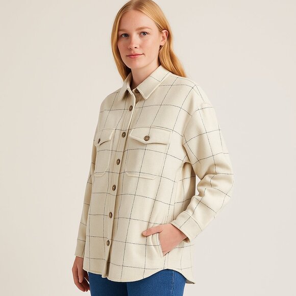 Madewell Bouclé Oversized Shacket Jacket | Cozy Textured Plaid Shirt Coat Medium - Picture 1 of 6